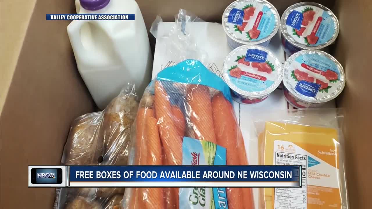 Free food boxes including chicken, potatoes, and milk available around northeast Wisconsin