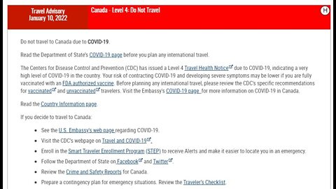 U.S. State Department issues travel warning for Canada, citing "a very high level of COVID-19"