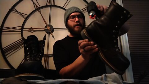 conditioning and waxing the toe on dad's Thorogood boots.