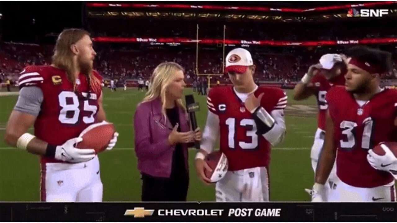 49ers' Nick Bosa crashes Brock Purdy's interview wearing Make America Great Again hat