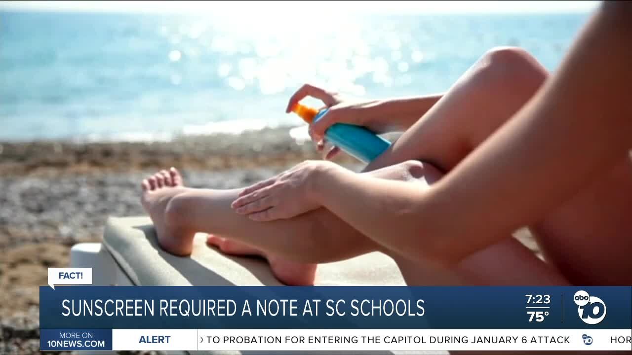 Children in South Carolina can bring sunscreen to school without doctor's note?