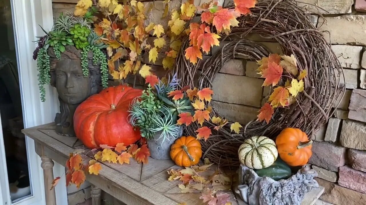 Decorating the front porch for autumn season