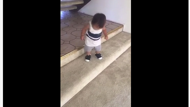 Fearless baby learns to conquer the stairs