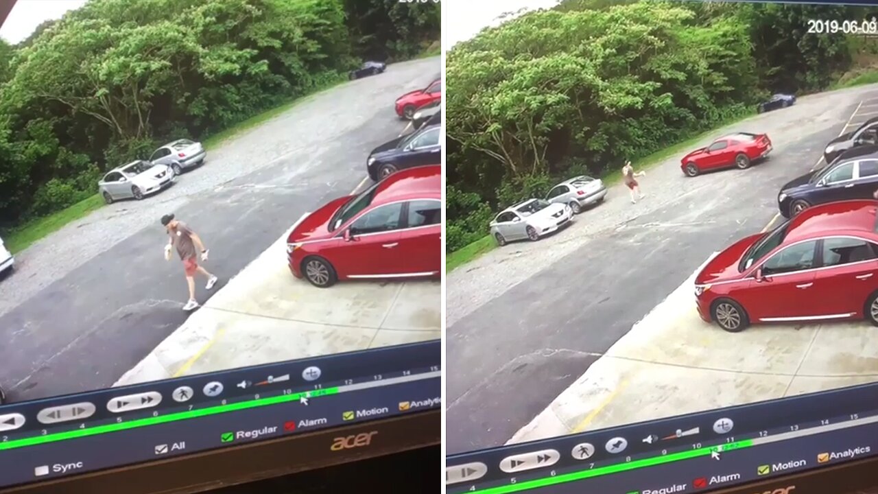 Guy doesn't park his car correctly, ends up chasing it across the parking lot