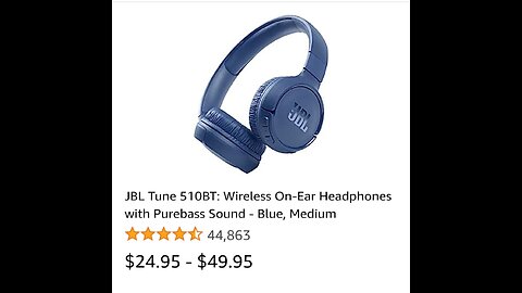 JBL Tune 510BT: Wireless On-Ear Headphones with Purebass Sound - Blue, Medium