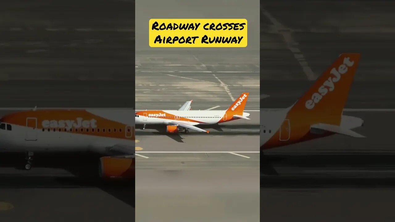 Roadway Crosses Runway; Plane takeoff Gibraltar