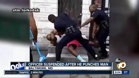 Officer suspended after he punches man, Baltimore, MD