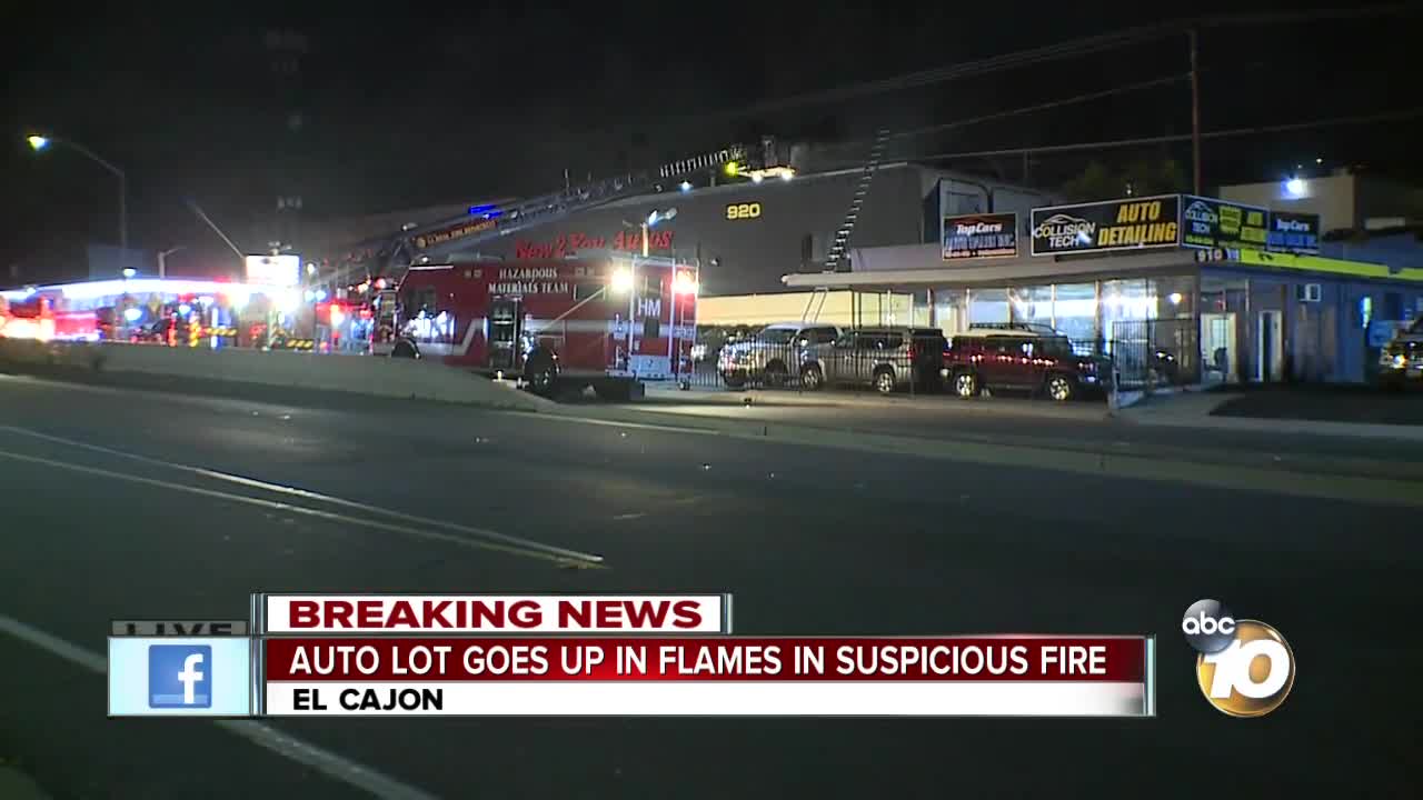 Suspicious fire breaks out at El Cajon auto lot