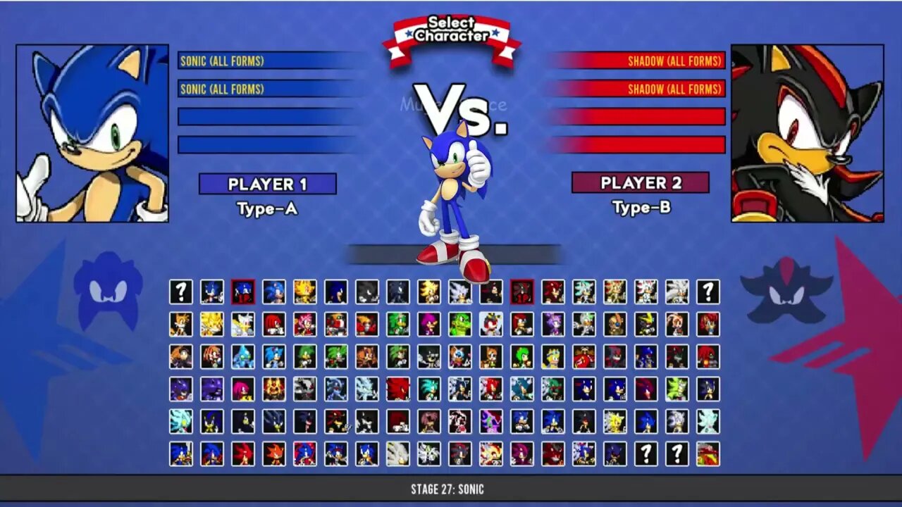 2 Sonic all forms VS 2 Shadow all forms I Sonic Battle MUGEN HD