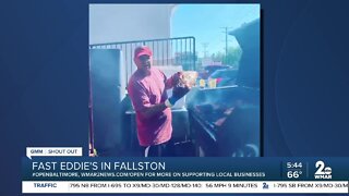 Fast Eddie's in Fallston says "We're Open Baltimore!"