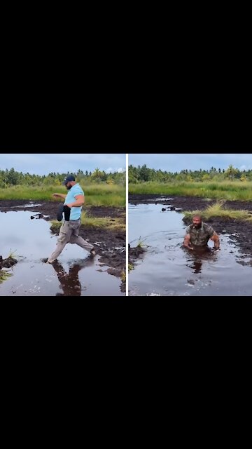 Dude unknowingly falls into crazy hidden sinkhole
