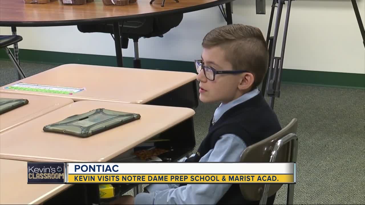 Kevin visits students at Notre Dame Preparatory School and Marist Academy in Pontiac