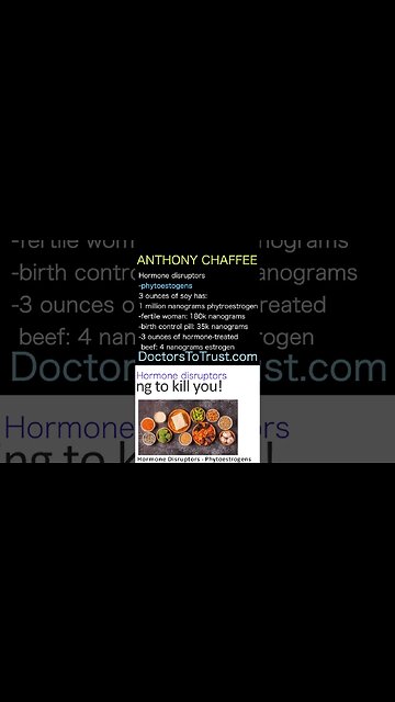 DR ANTHONY CHAFFEE 3 ounces of soy has:1 million nanograms phytroestrogen...DO NOT EAT