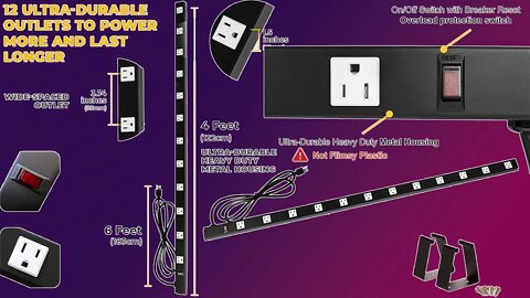 Opentron 12 Outlets 6 Feet Power Cord 4 Feet Body Heavy Duty Metal Surge Protector Power Strip