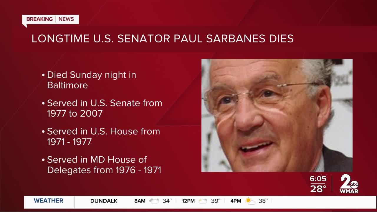 Longtime U.S. Senator Paul Sarbanes dies