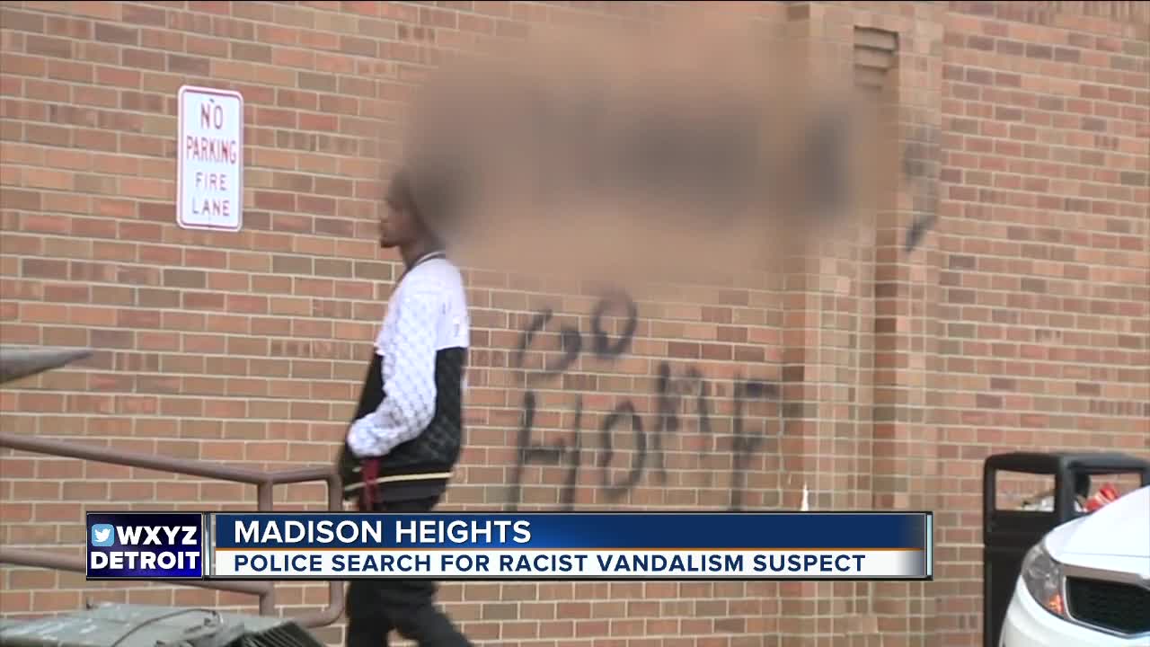 Suspect wanted for spray-painting racist graffiti on Madison Heights building