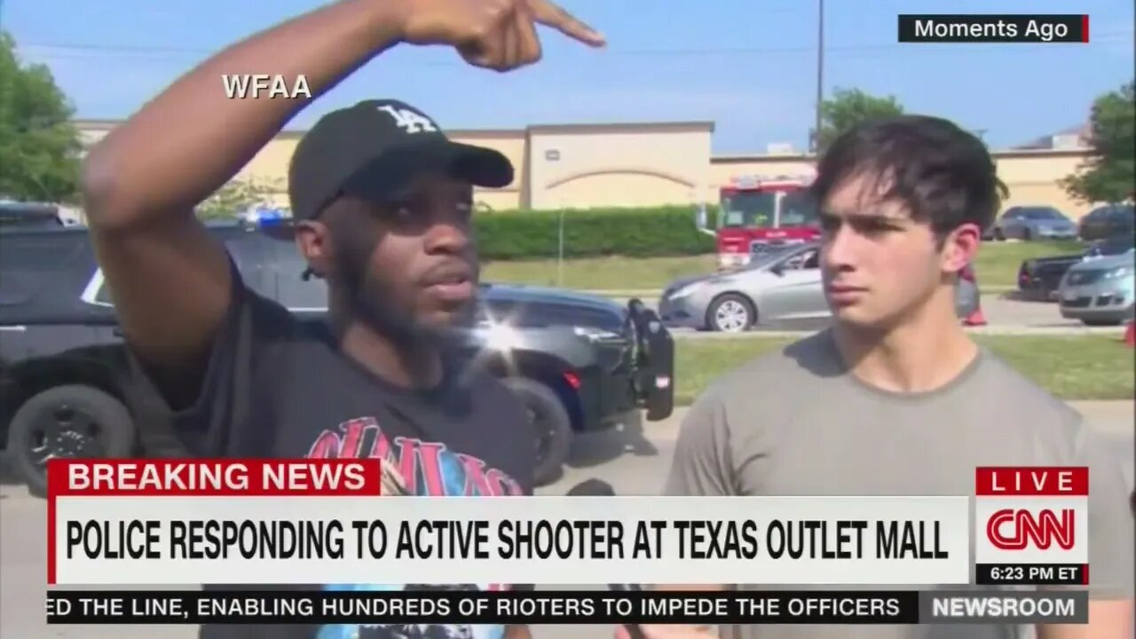 Witness interviewed on TV describes the suspect walking down the sidewalk and shooting people