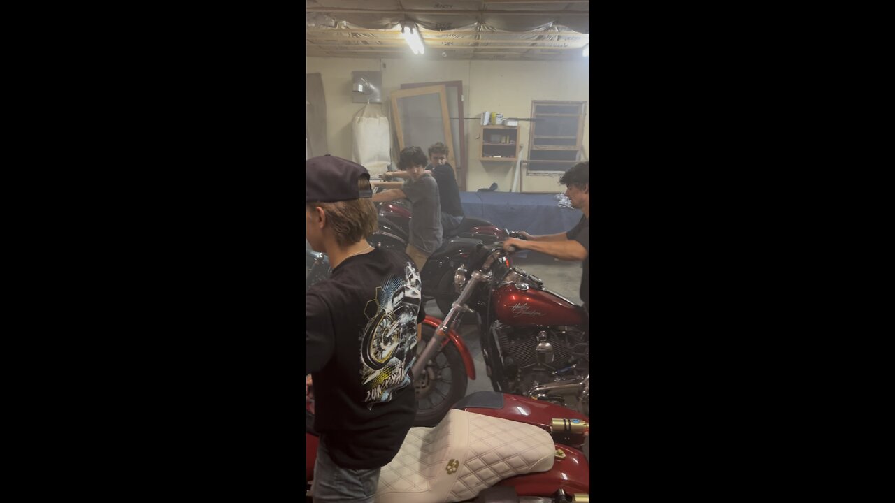 Harley Davidson burnouts in garage