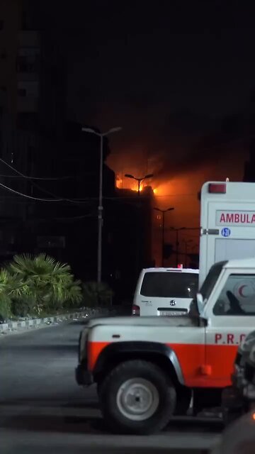 Israeli airstrike on residential area near a hospital in Gaza.