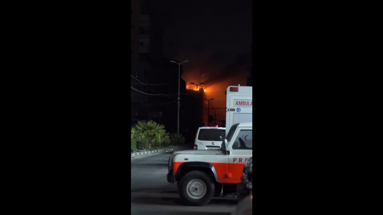 Israeli airstrike on residential area near a hospital in Gaza.