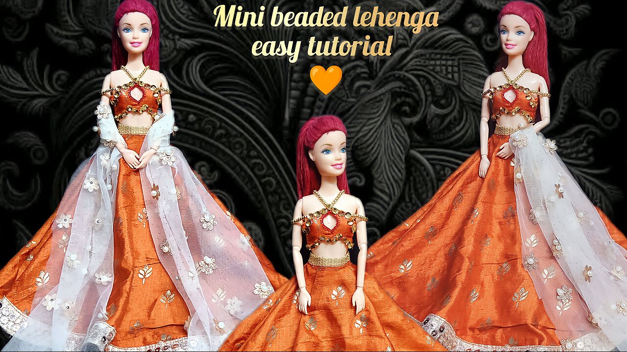 Mini beaded orange lehenga easy making tutorial
