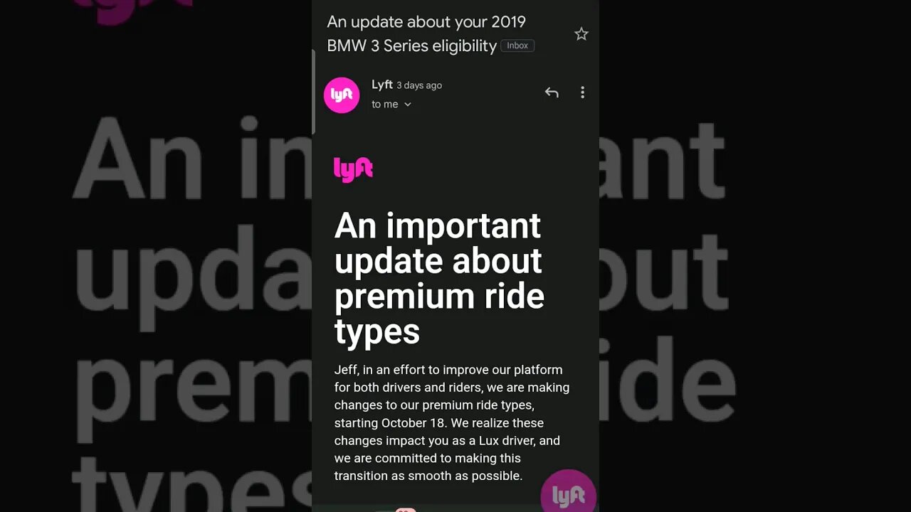 Lyft Lux policy change on BMW 3-Series | Extra Comfort
