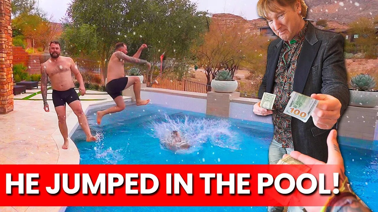 CAMERAMAN JUMPS IN FREEZING POOL TO WIN A BET! (MANSION TOUR)