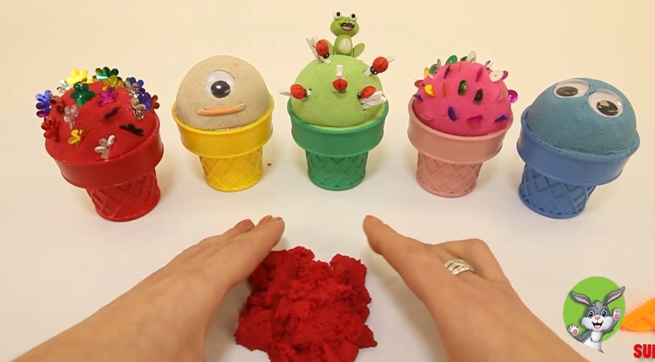 5 Color Ice Cream Cups with Kinetic Sand Surprise Toys Learn Colors and Numbers for Kids