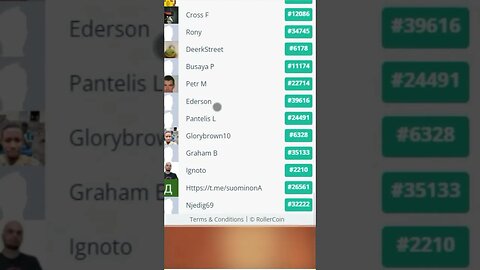 Resultado da Caça ao Tesouro Rollercoin