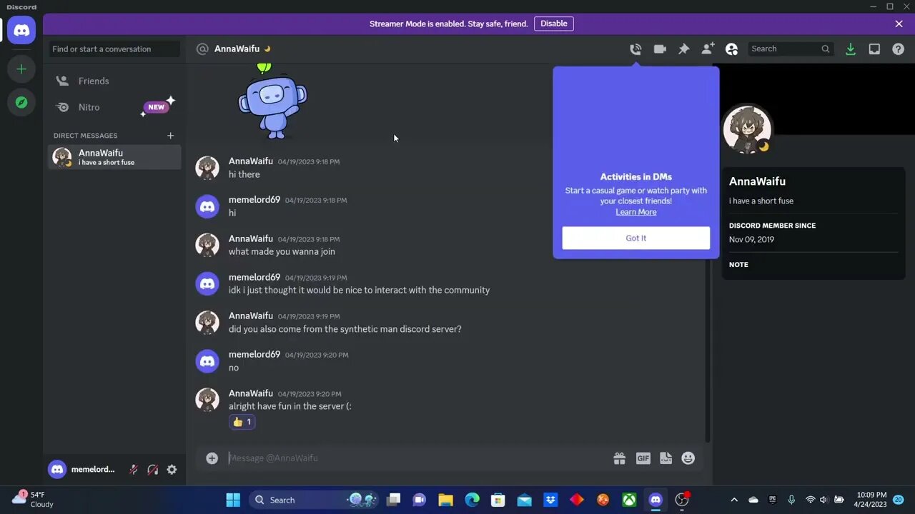 me getting booted from analcakes server