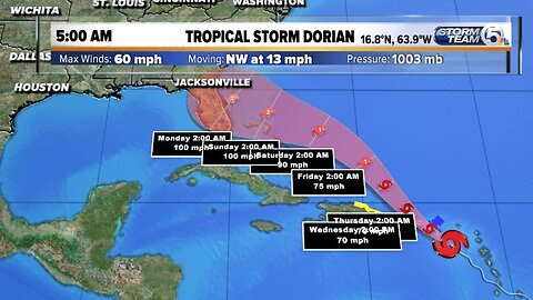 Wednesday 5 a.m. Update: Dorian forecast to become Category 2 hurricane