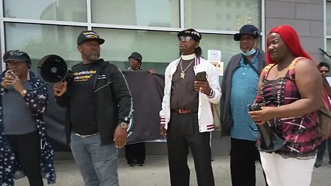Rev Keith Gadson and Nolan Farrell Exoneration Rally NationalAction QueensDAKatz courthouse 5/22/23