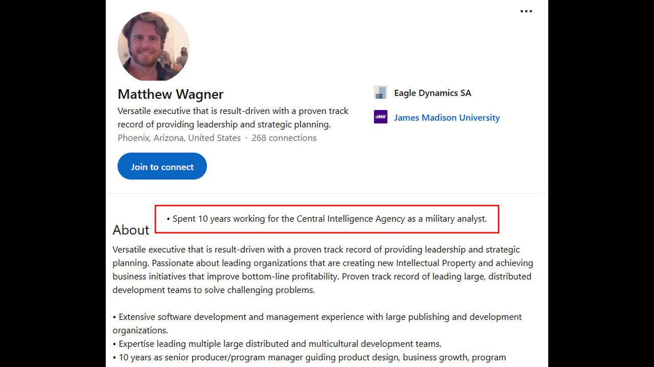 DCS Matthew Wagner 10 years working for the Central Intelligence Agency as a military analyst