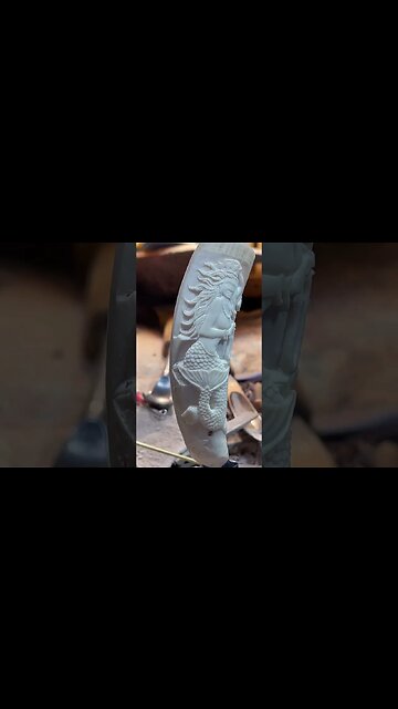Mermaid Knife Handle Carved in Whale's Tooth (Almost Done) #shorts
