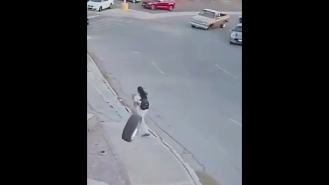 Runaway tire appears out of nowhere and....