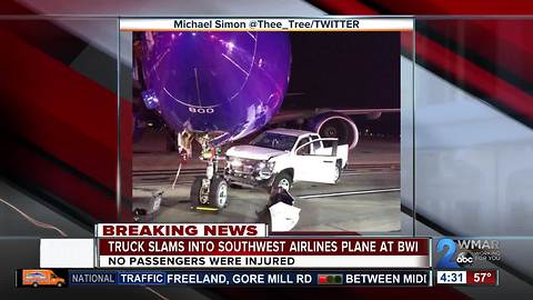 Truck crashes into Southwest Airlines plane at BWI