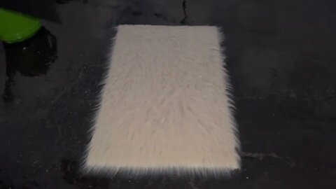 Oddly satisfying ASMR video of a fluffy white rug being washed. Carpet scraping, brushing, scrubbing