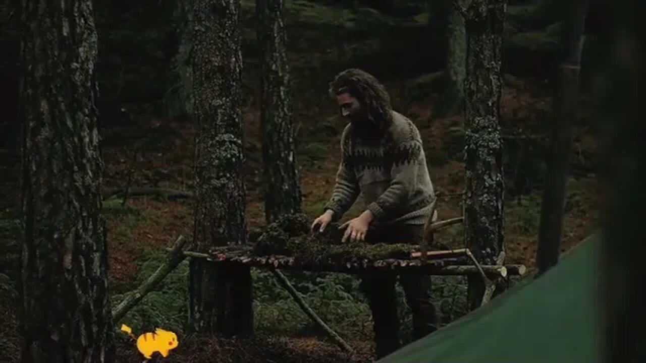 Camping, & chopping & firewood, & making & a & fire, & cooking & smoke, & living & alone & in & the