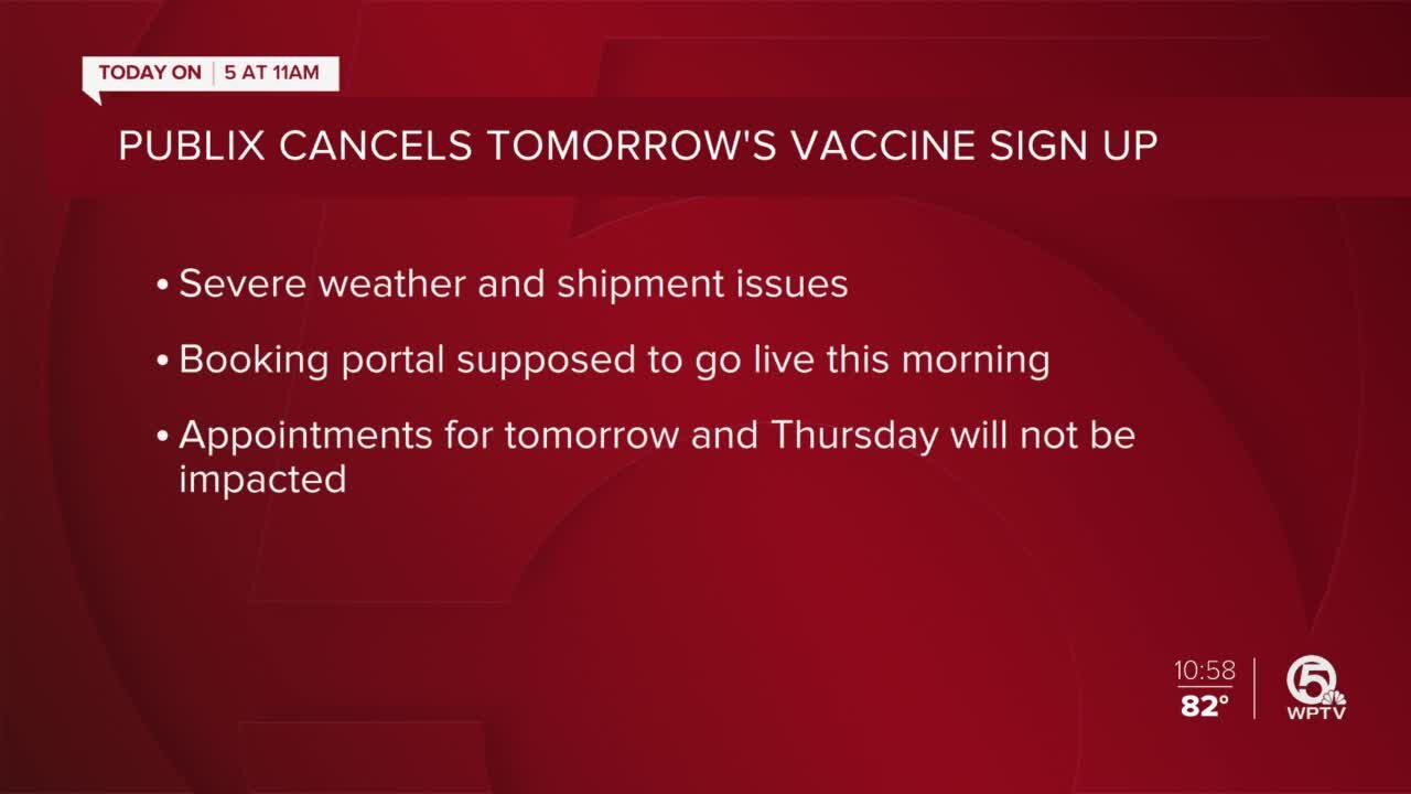 Publix cancels Wednesday's COVID-19 vaccine appointment signups