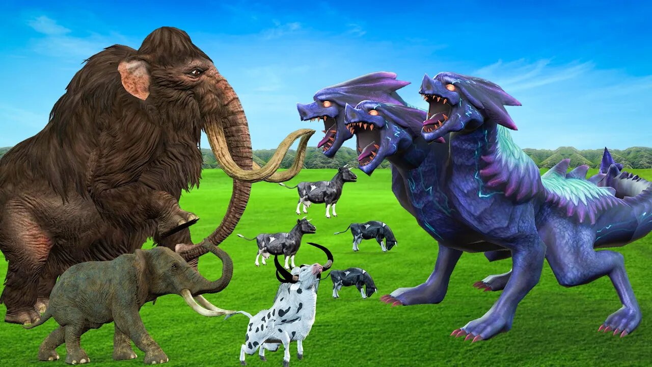 Woolly Mammoth Vs Three Head Dragon Attack Big Elephant Saves Cow Family Wild Animals Epic Battle