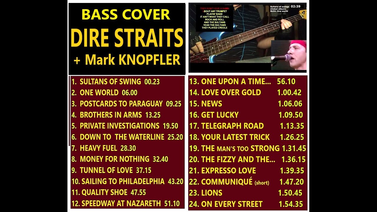 Bass cover DIRE STRAITS+Knopfler 24 songs _ Chords (links), Counter-clocks