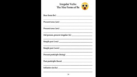 Isolate the infinitive: the, nine forms of BE.