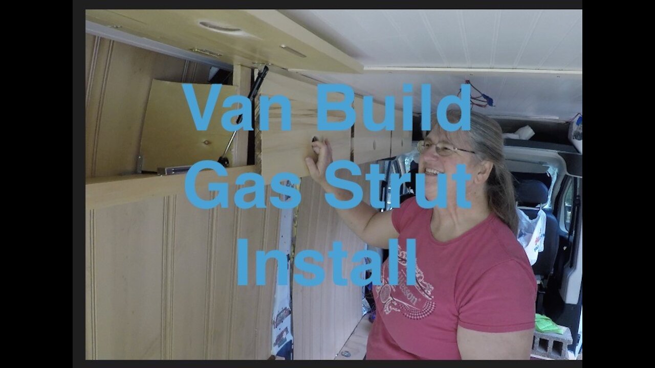 Van Build installing gas struts for upper cabinets