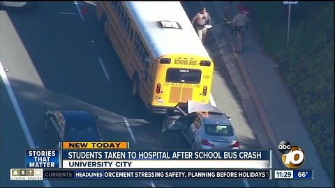 Students taken to hospital after car hits bus in University City