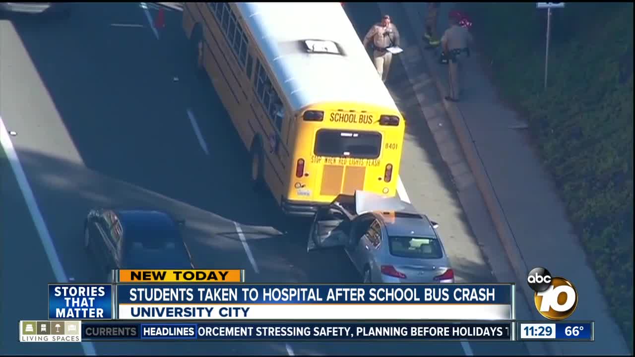 Students taken to hospital after car hits bus in University City