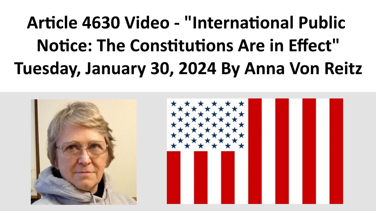 Article 4630 Video - International Public Notice: The Constitutions Are in Effect By Anna Von Reitz