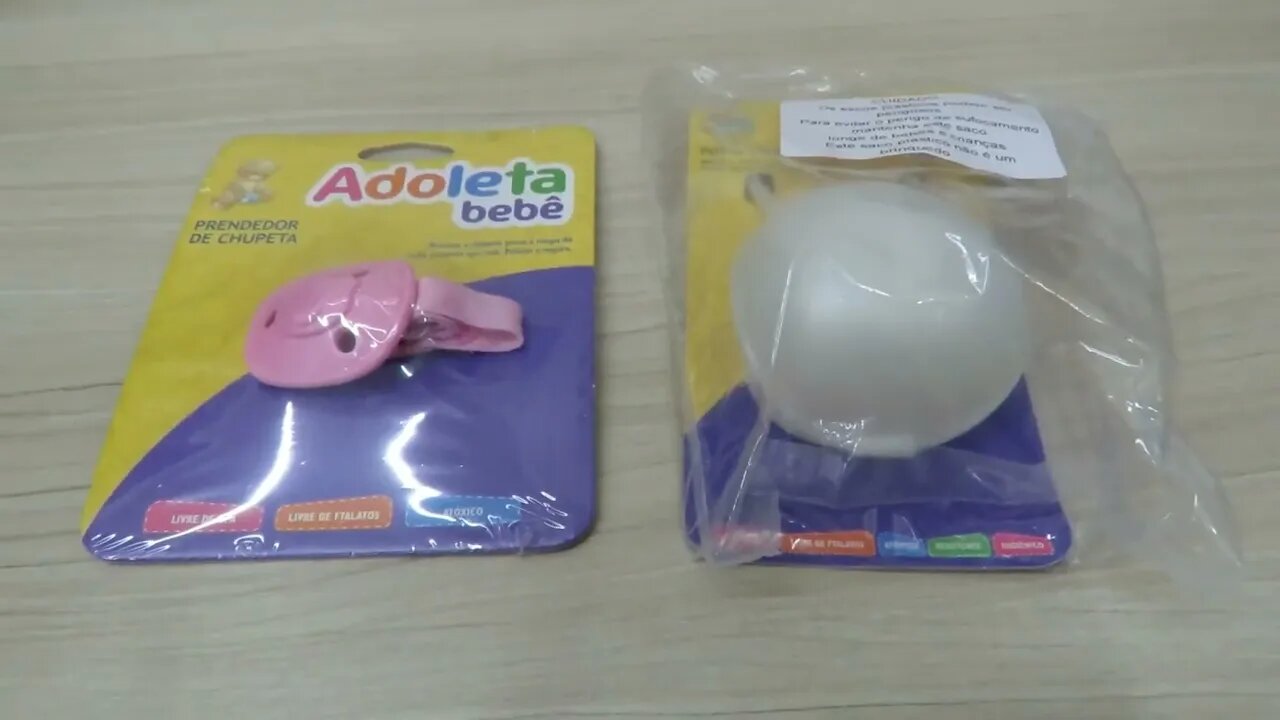 Porta-Chupetas, Adoleta Bebê, Branco (Perolado) e Prendedor de Chupetas, Adoleta Bebê, Rosa