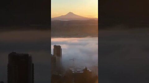 Mt Hood + downtown Portland + fog = magical sunrise