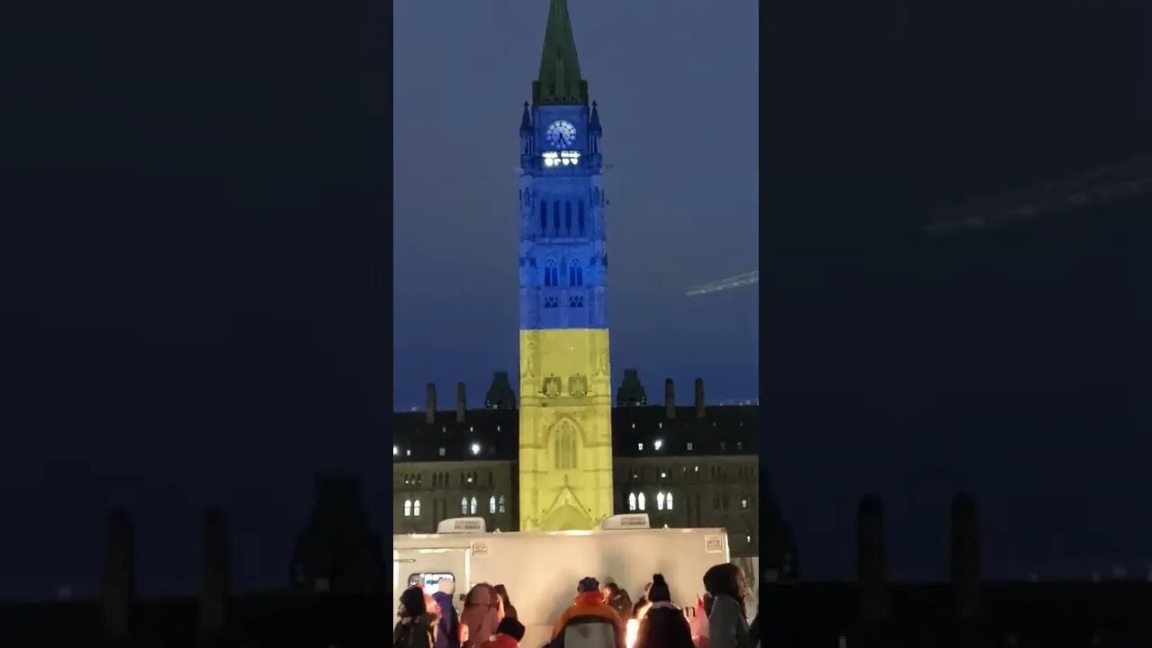 Ukraine Flag Lights Up Parliament In Ottawa, Canada