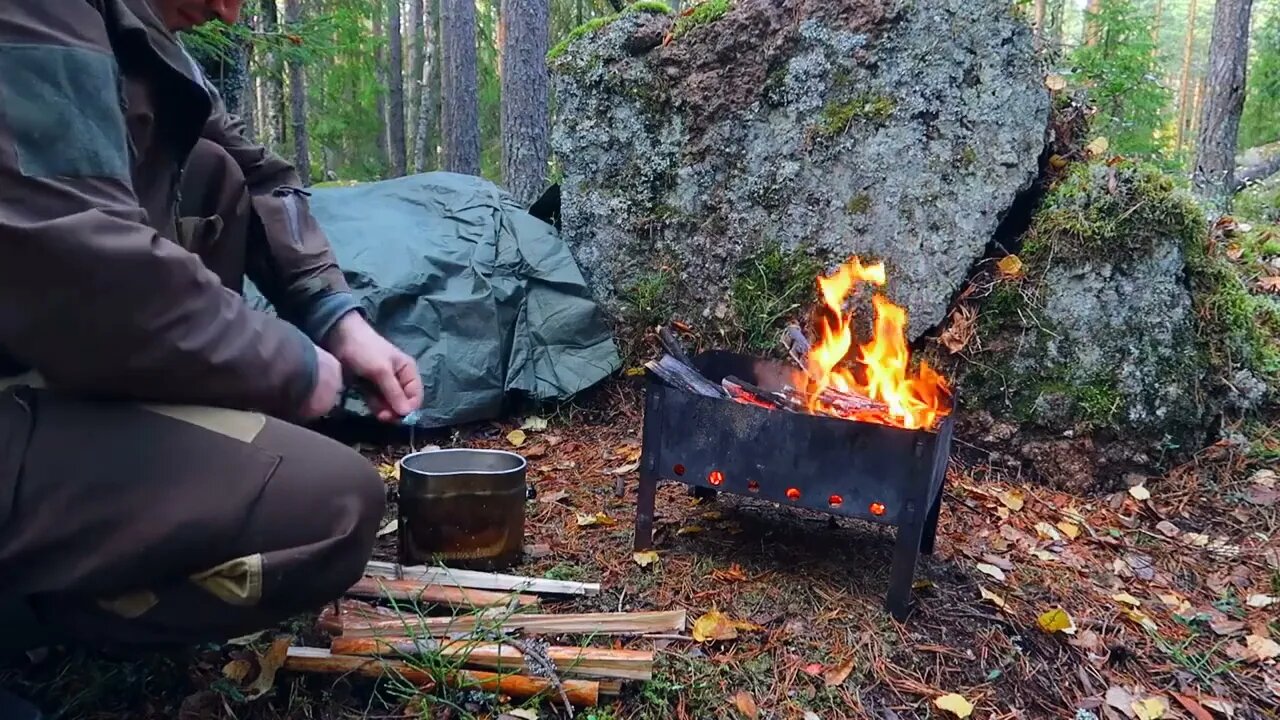 Hiking in the forest, jungle camping, meat on fire * 27